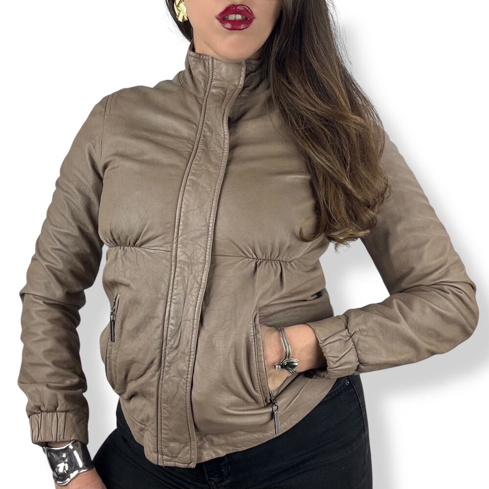 VINCE tan lamb leather jacket